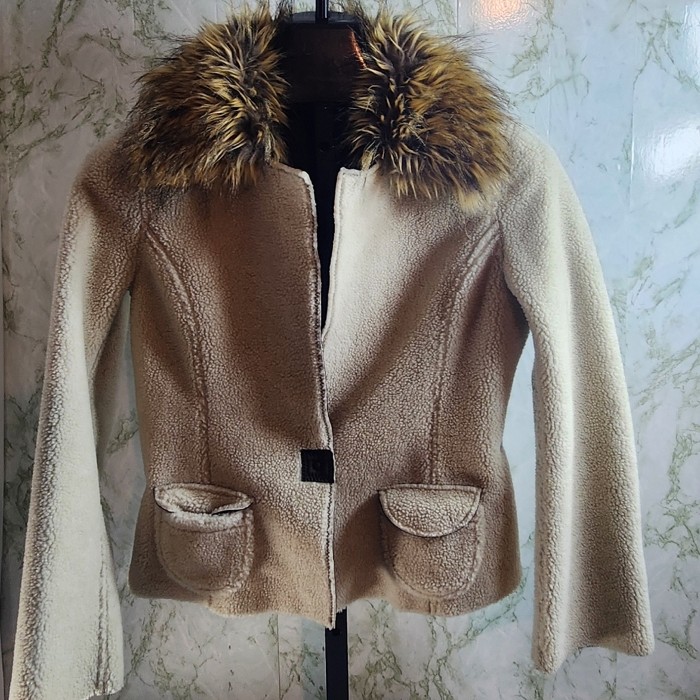 IDEOLOGY Faux Fur Collar Fleece Jacket